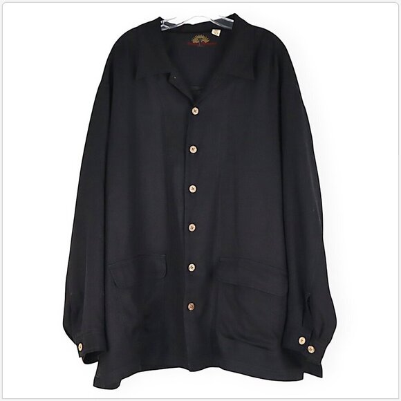 Tommy Bahama Black 100% Silk Oversized Button Front Jacket Shirt Pockets Size XL - Picture 1 of 3